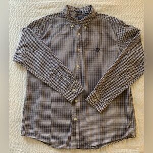 CHAPS men’s Dress Shirt Long Sleeve Blue/White Checkered Size Large